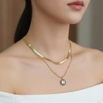 Elegant Layered Gold Necklace Set with Crystal Pendant