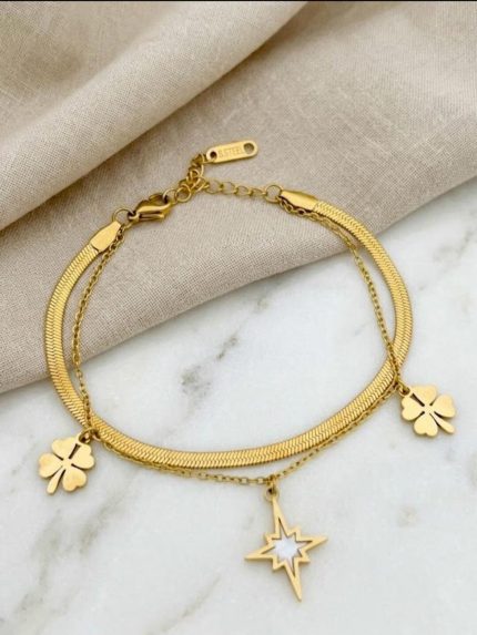 Elegant Double-Layer Gold Charm Bracelet