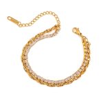 Elegant Dual-Layer Gold-Toned Tennis & Link Chain Bracelet - Image 2